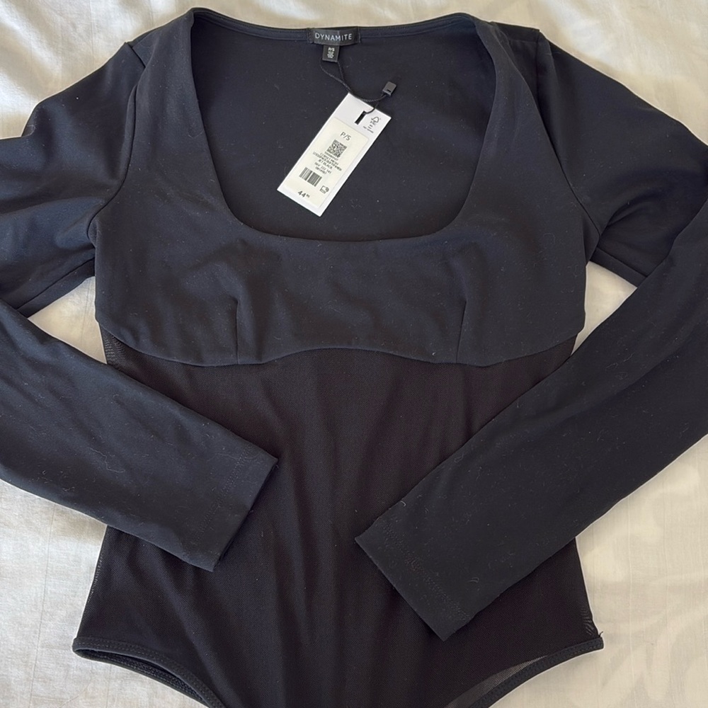 Dynamite long sleeve half mesh bodysuit